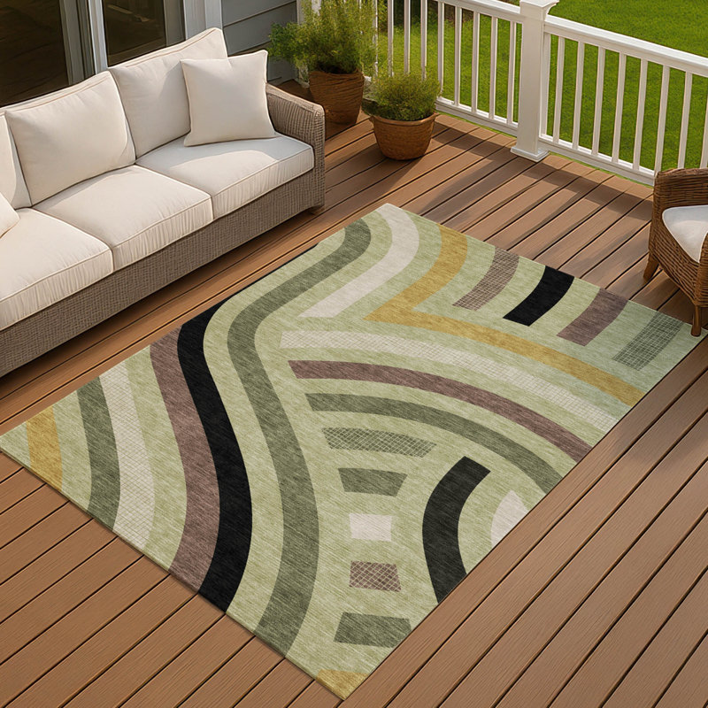Machine Washable Indoor/Outdoor Chantille ACN2467 Mid-Century Modern Rug, Celery, 9' x 12'