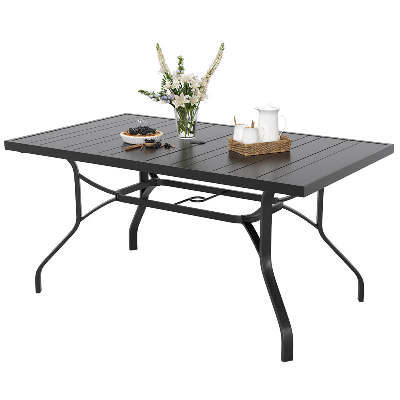 Table de salle à manger d'extérieur 60 "x 35", table de patio rectangulaire avec trou pour parasol 1,57 "