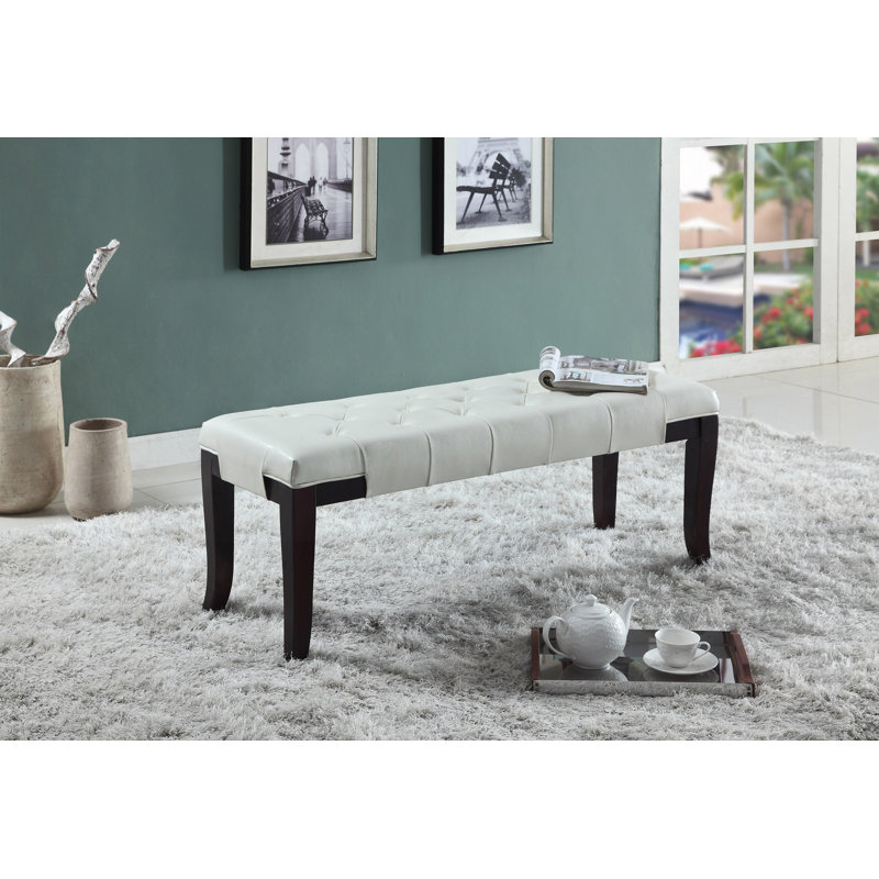 Banc capitonné Linon, similicuir, Blanc
