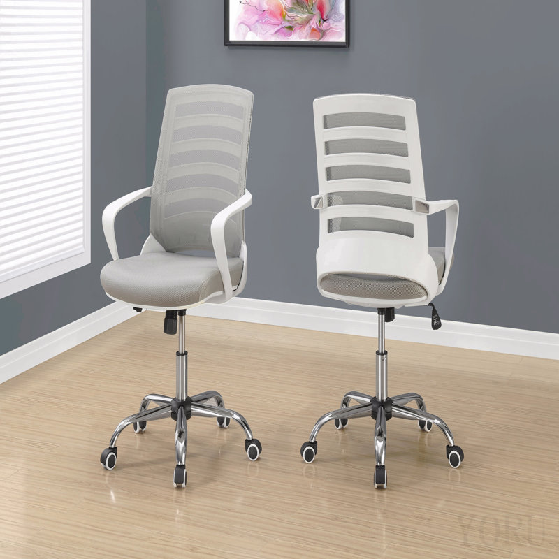 Office Chair, Adjustable Height, Swivel, Ergonomic, Armrests, Computer Desk, Work, Grey Mesh, Chrome Metal, Contemporary, Modern