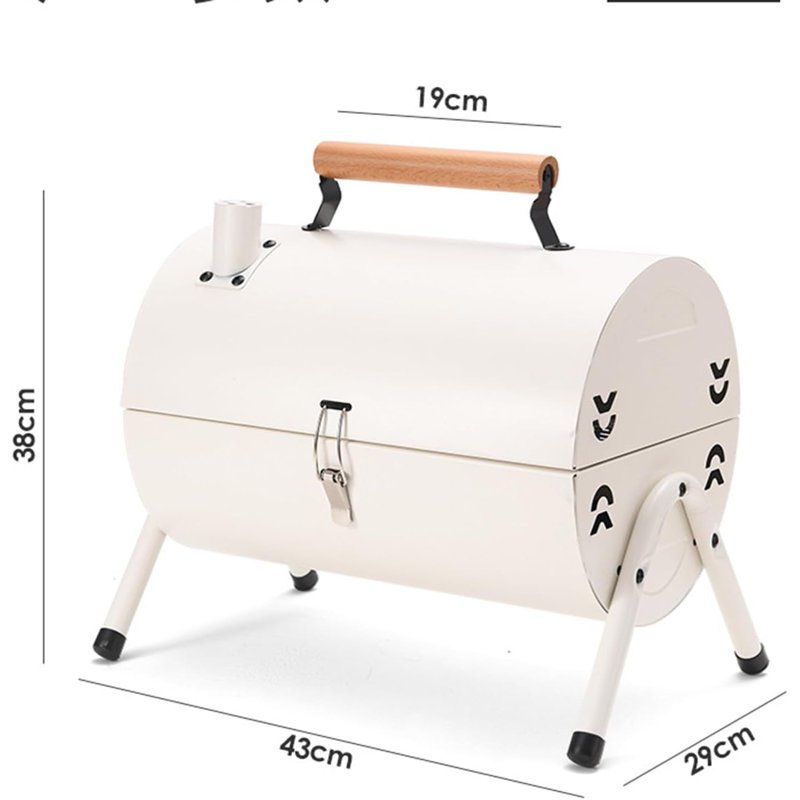 Barbecue portatif au charbon avec support chauffant, poignée en bois, barbecue de table pour barbecue extérieur, pique-nique de camping, patio, noir