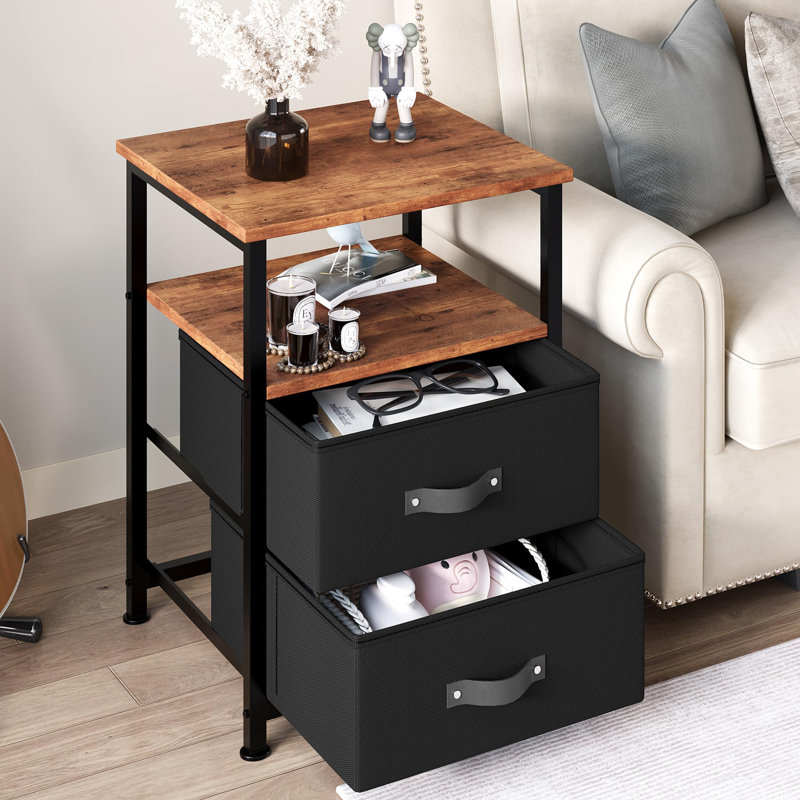 Table de chevet 2 tiroirs Erike, Noir, H 23,6 po x l 15,8 po x P 15,8 po