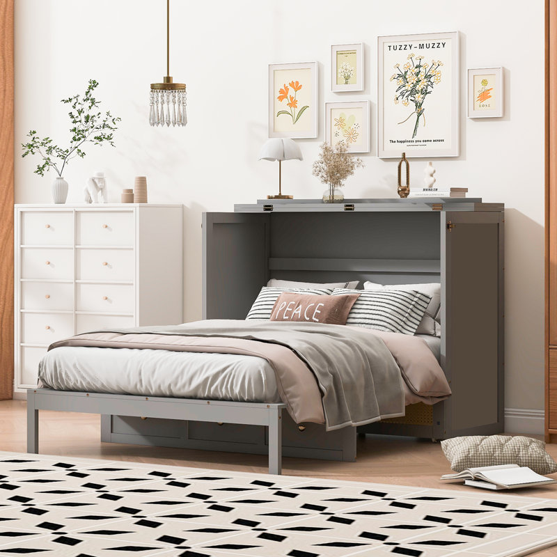 Murphy Bed With Large Drawers, Gray