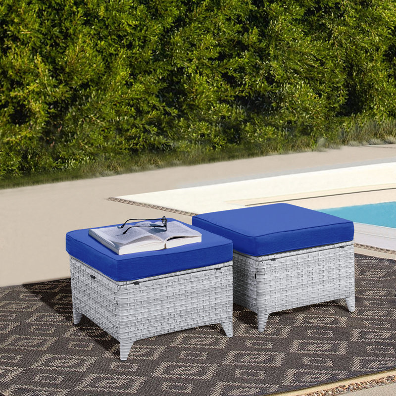 Repose-pieds d'extérieur avec coussin Carolina, Bleu