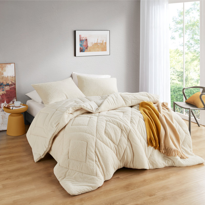 Ensemble d'édredon matelassé 2 pièces Kyla, Ivoire, Édredon pour lit simple + 1 taie décorative stan