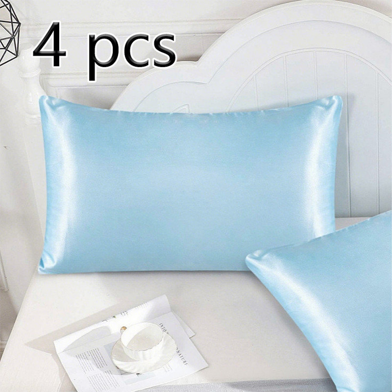 Set of 4 Satin Silk Pillowcases for Skin and Hair, Satin Pillow Cases for Women with Envelope Closure, Soft Breathable Smooth Cooling Silk Pillow Covers for Gifts, Sky Blue 51*66cm