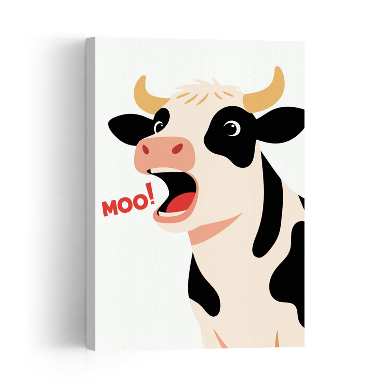 Vache drôle et meuglante - Illustration abstraite contemporaine représentant une vache dans un paysage naturel, 60" H x 40" W
