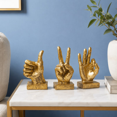 Ensemble de 3 sculptures décoratives en argent et en polystone H 7 po, 7 po et H 6 po