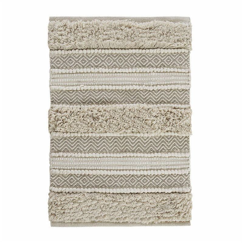 Woven Texture Stripe Bath Rug With Non-Skid Backing