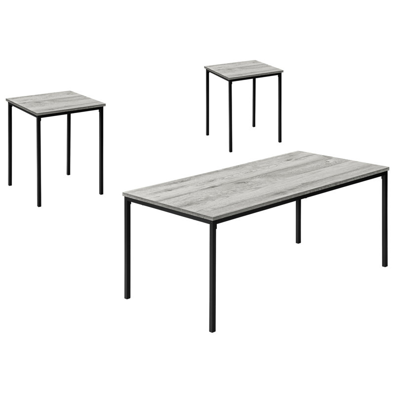 3 tables avec stratifié gris et structure en métal noir robuste