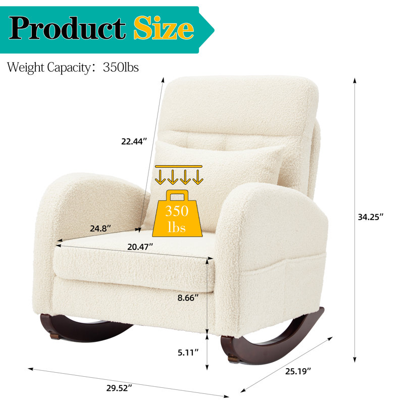 Beige Teddy Fleece Rocking Chair with Solid Wood Base