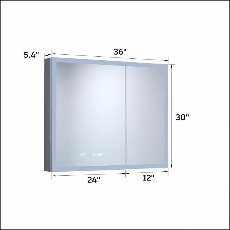 Armoire à pharmacie rectangulaire en aluminium encastrée / à fixation en surface avec miroir, DEL et horloge pour salle de bain moderne