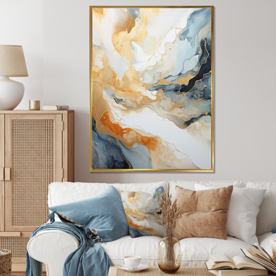 Peinture abstraite beige et geyser doré I - impression