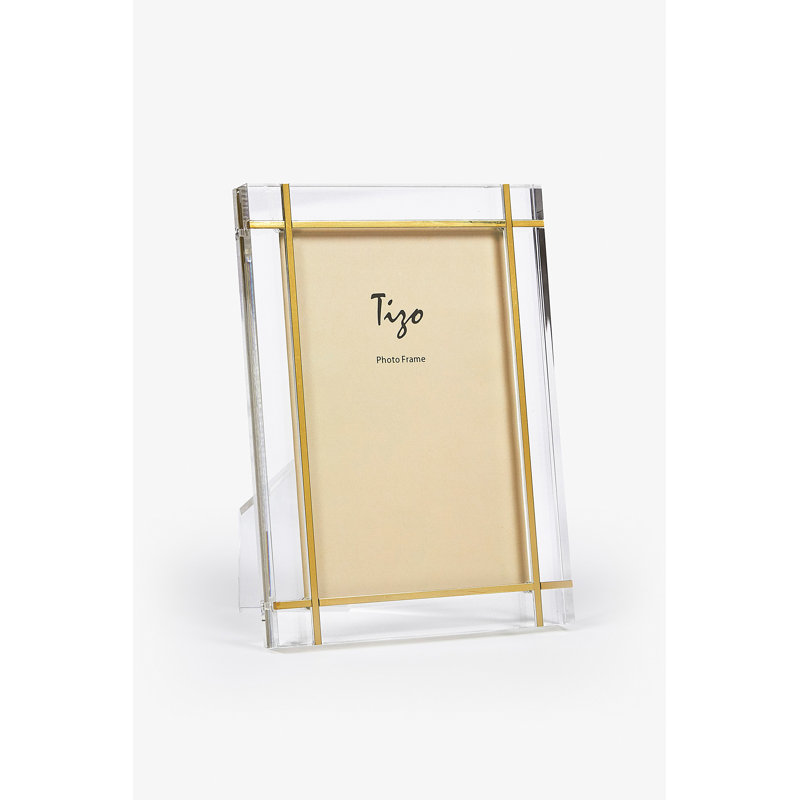 Lucite Picture Frame, Clear/Gold, 8" W x 10" H