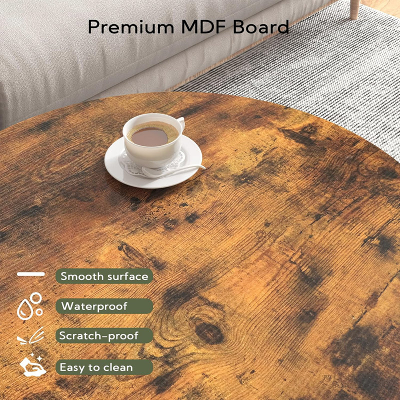 Krystaline 31.5" Coffee Table, 2-Tier Open Storage, Round Coffee Table, Brown Top/Black Base