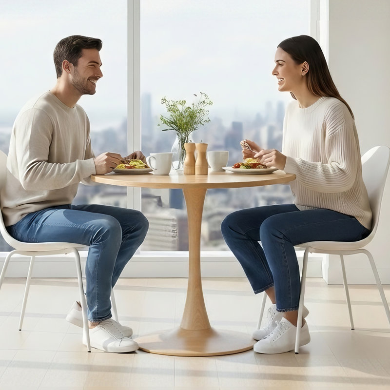 Table de salle à manger ronde, Noir, H 29,1 po x L 23,6 po x l 23,6 po, Noir