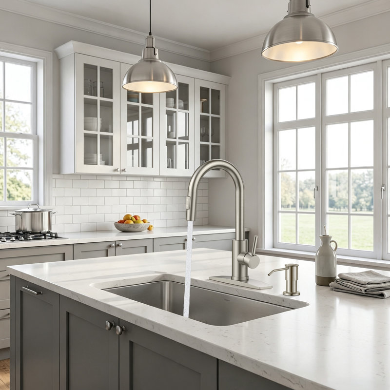 Robinet de cuisine rétractable avec distributeur de savon FURUISI, Nickel brossé