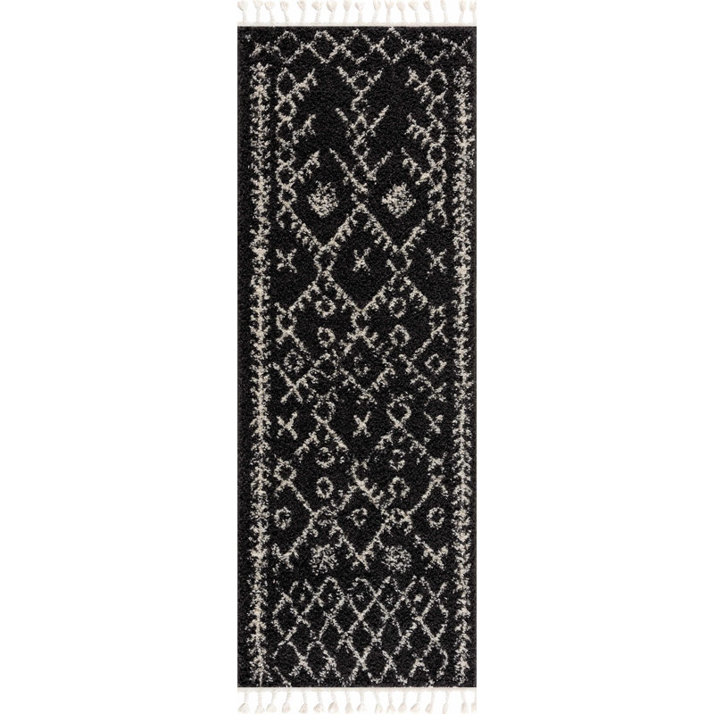 Tapis noir en polypropylène tissé à la machine Jordison, Tapis de couloir 2 pi 7 po x 10 pi