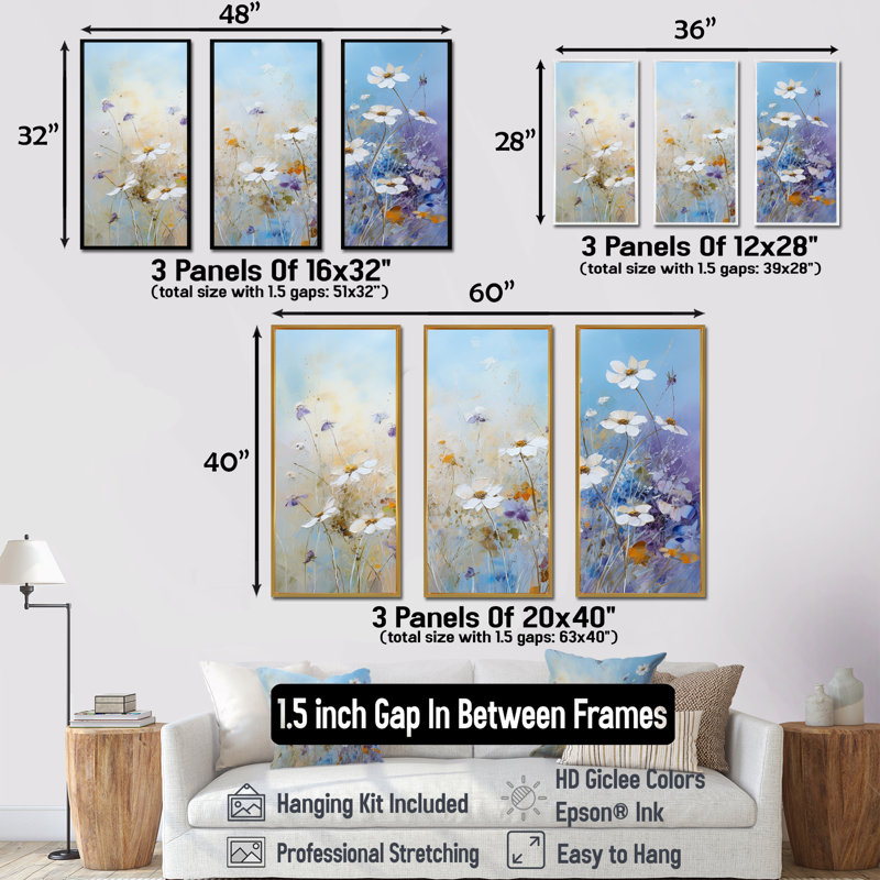 «Seasonal Flowers Farmhouse Charm I», ensemble d'art sur toile, Cadre flottant noir, H 40 po x l 60 po x P 1 po