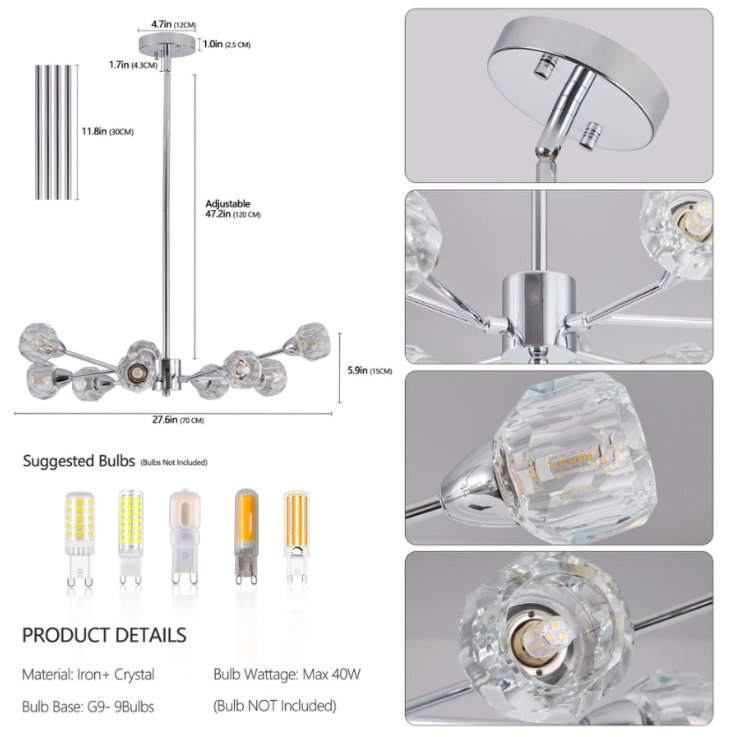 1 - Light Chandelier, Chrome