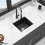 Évier de cuisine encastré en quartz noir 18,14 po x 15,98 po - Composite avancé pour un évier stable, élimine le bruit et la saleté, surfaces de nettoyage non poreuses, conception arrondie, livré avec grille de fond en granit-125173633