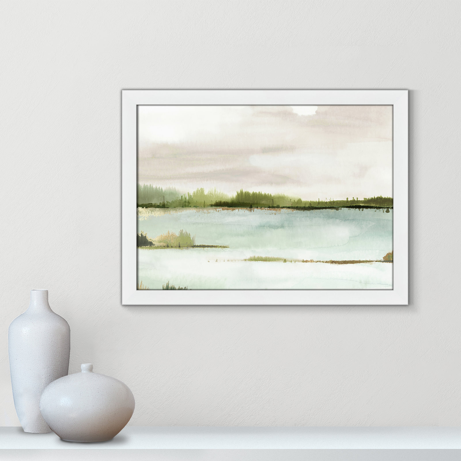 Adamsville "Silent Lake" Painting, 18" H x 24" W x 1.12" D, White Framed