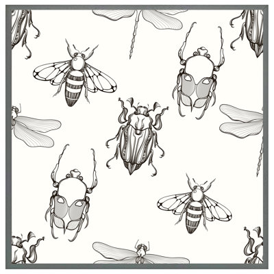 Kaleva Sketch of Scarab Beetle, May Bug, Bee and Dragonfly 1 Piece Single Picture Frame Wall Art