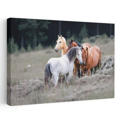 «Forest Horses Group», impression d'art mural «Peaceful Serene Tranquil Horse Forest»