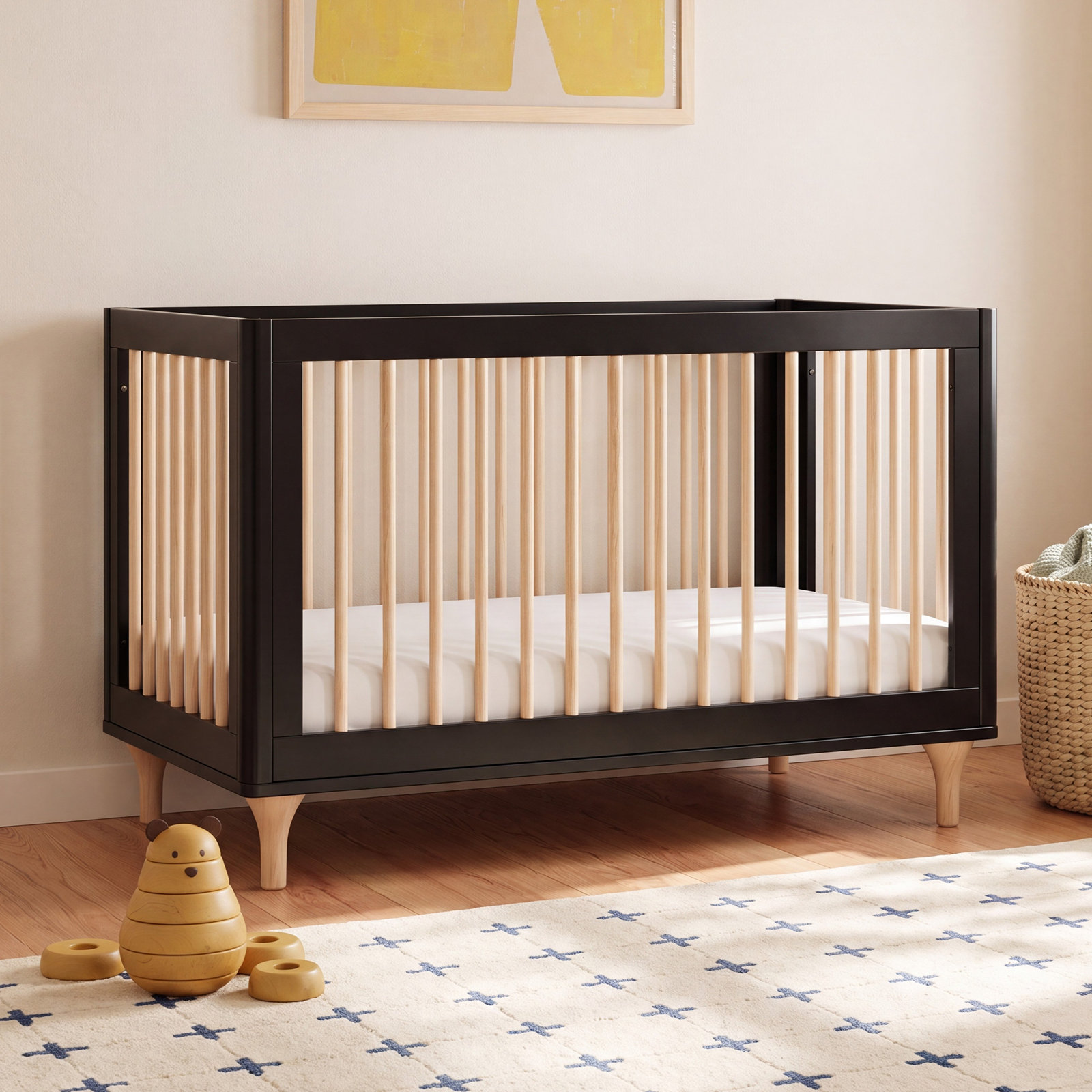 Lolly Pine 3-in-1 Convertible Crib, Black/Washed Natural