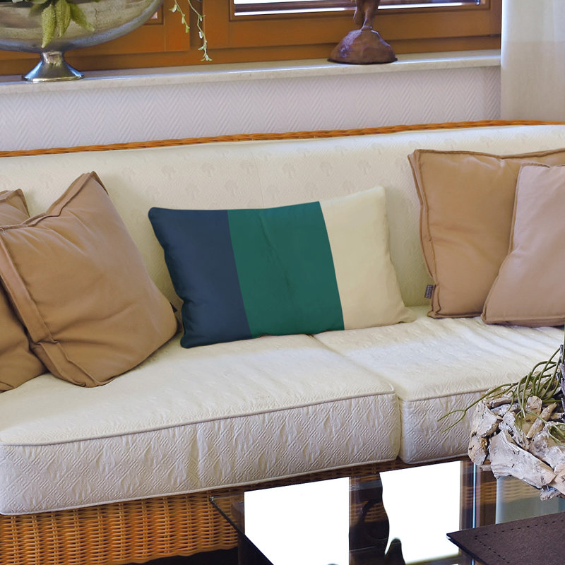 Reversible Throw Pillow, Navy Blue/Green/Cream
