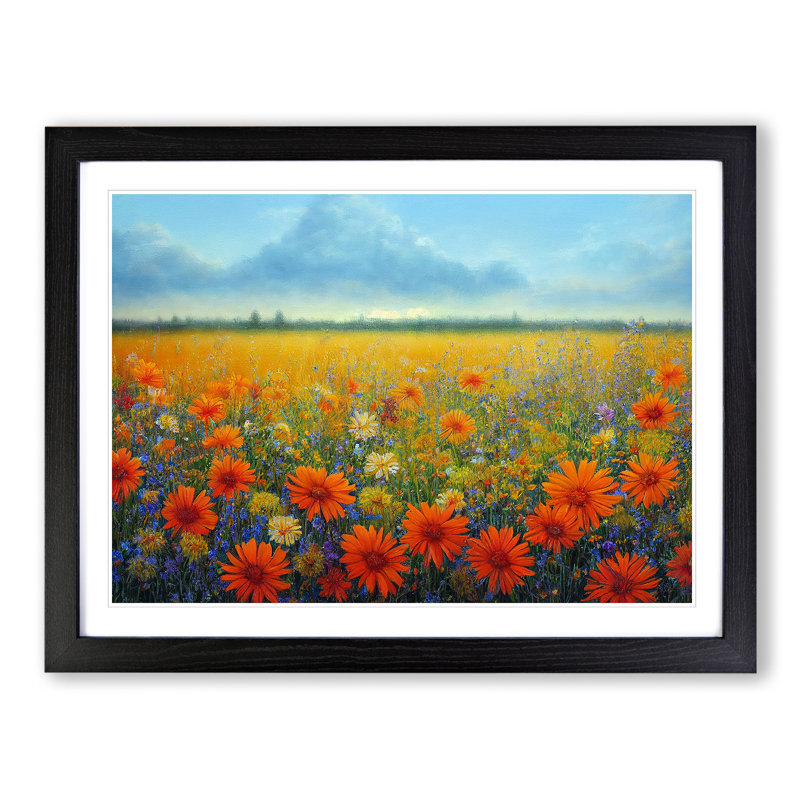 Delicious Wildflowers Floral - Single Picture Frame Painting, 46cm H x 64cm W x 2cm D, Black