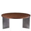 Table basse au design rond en noyer - pieds en métal noir, surface et pieds décoratifs brun foncé moderne