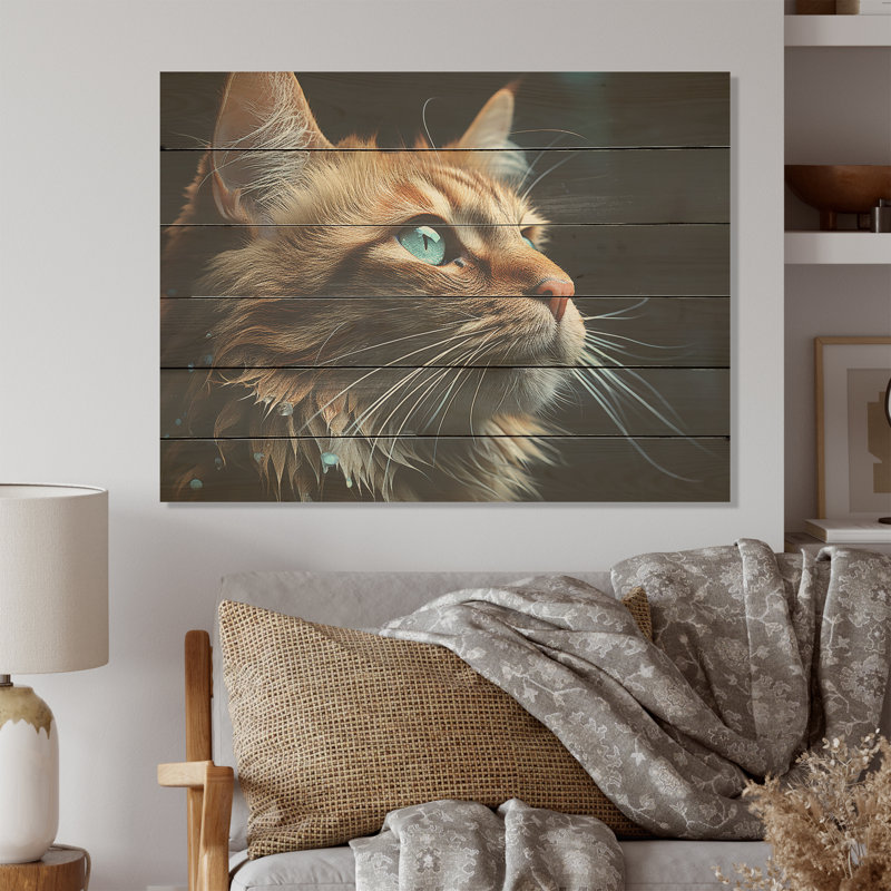 Chartreux Contemplation Cat Eyes - Art mural en bois sur bois de pin naturel, H 30 po x l 40 po