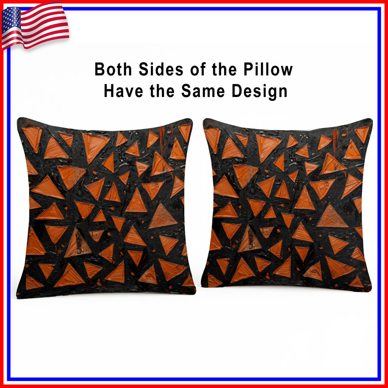 Coussins décoratifs orange à triangles noirs, 20 po x 20 po