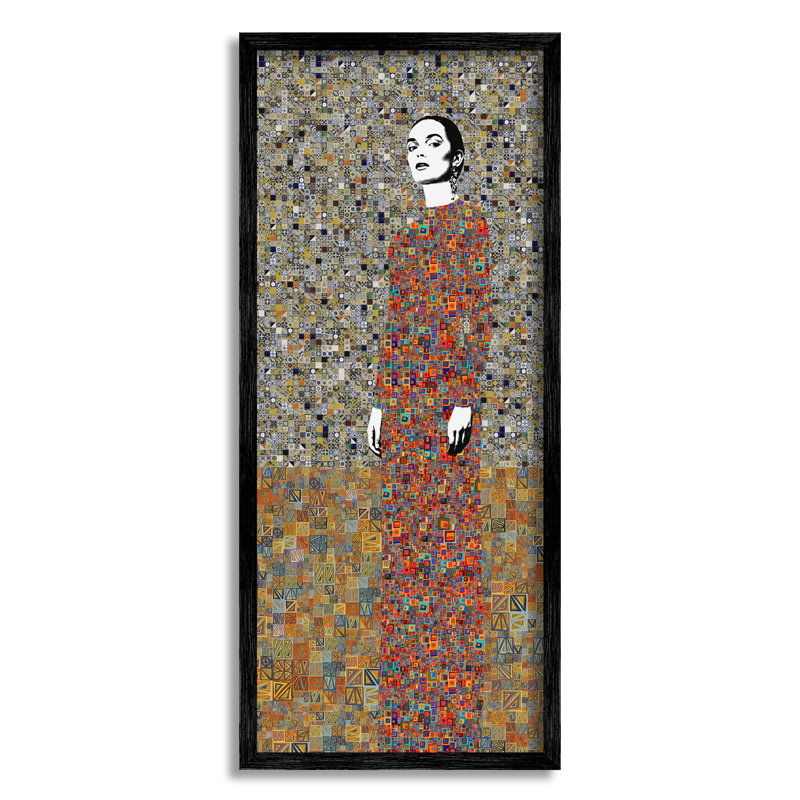 «Woman Nouveau Collage», impression encadrée sur bois, Giclée encadrée noir minuit, H 24 po x l 10 po x P 1,5 po