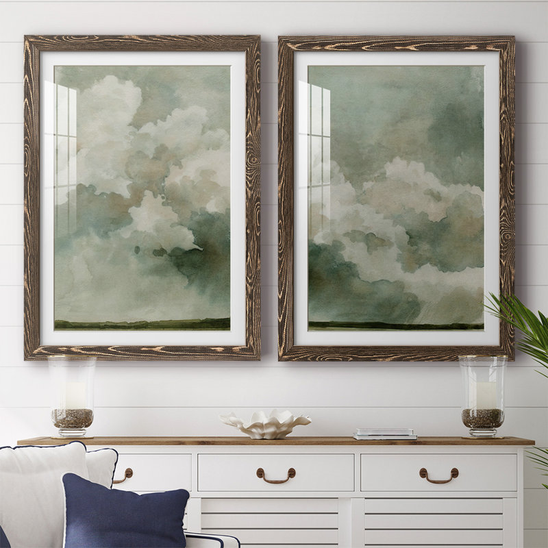 «Coming Rain I», reproduction encadrée de qualité supérieure - prête à être accrochée, H 27,5 po x l 75 po x P 1,5 po, Noyer