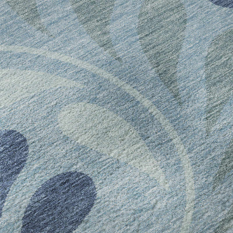Premium Machine Washable Mayfield AMF2411 Floral Rug, Denim, 8' Round