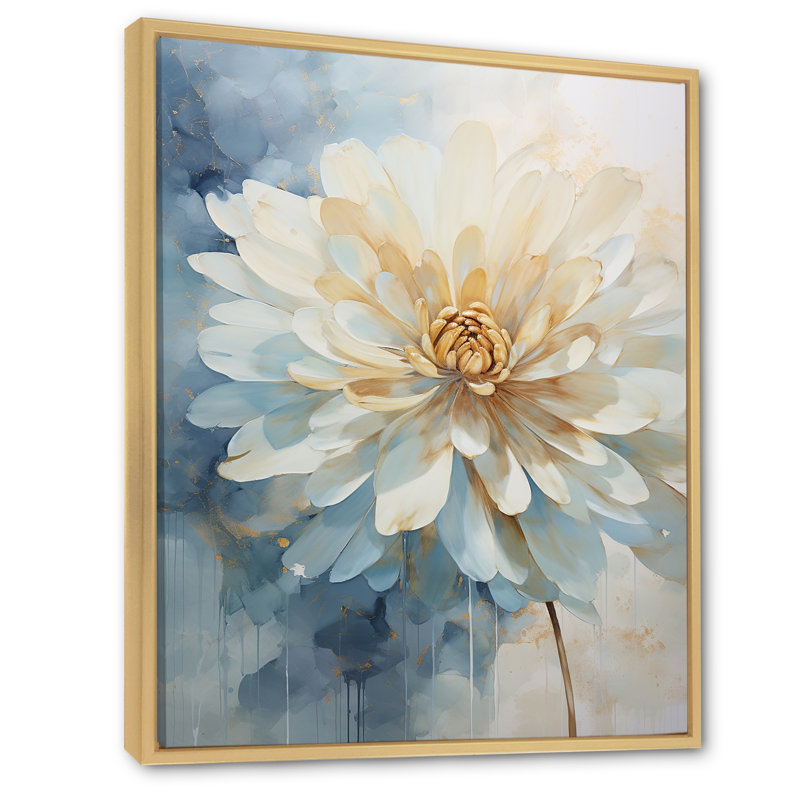 «White and Blue Dahlia Flower Minimalisme I» sur toile imprimée, Cadre naturel flottant, H 20 po x l 12 po x P 1 po