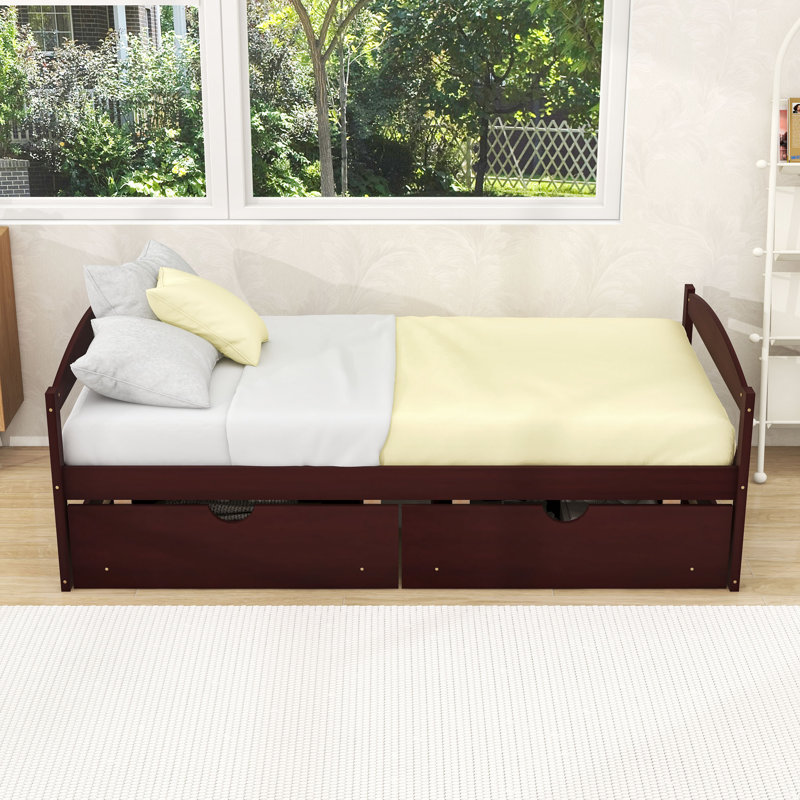 Yolanthe Twin Size Platform Bed with 2 Drawers, Espresso