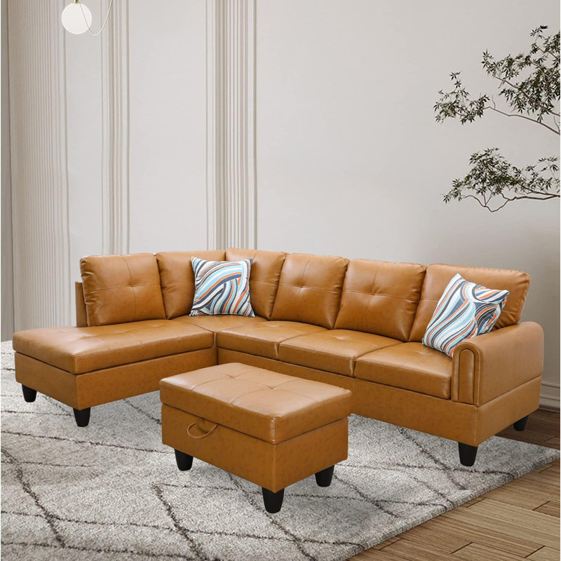 Canapé modulaire en similicuir 3 pièces, Similicuir gingembre