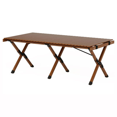 Folding Camping Table Beech Wood Portable Lightweight Roll-up Picnic Table With Carrying Bag For Outdoor, Backyards, Bbq, Beach, Party, Patio(walnut & 47.2")