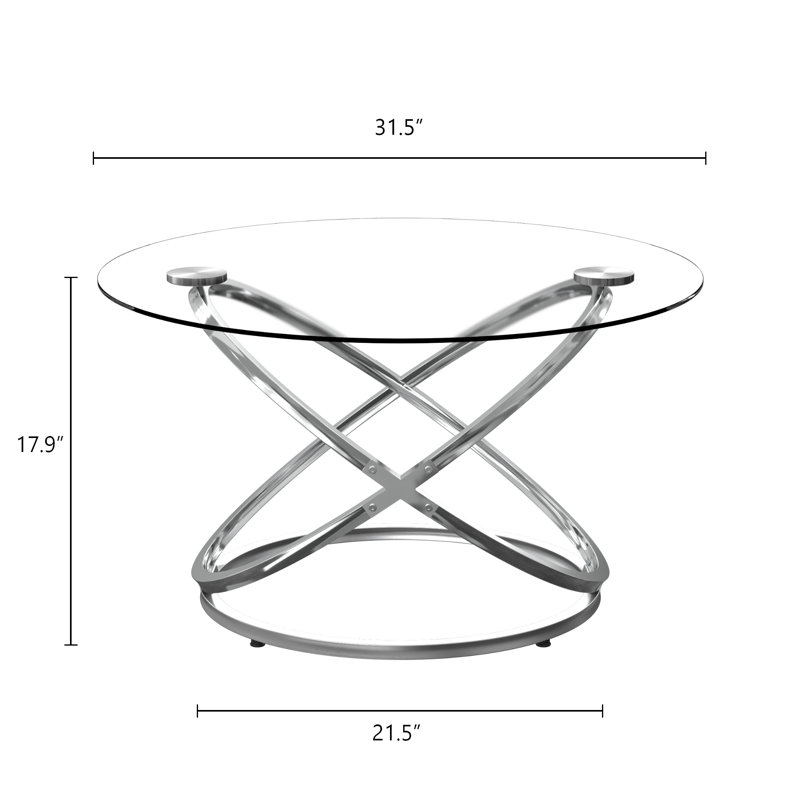 Table basse en verre, Argent, H 17,9 po x L 31,5 po x l 31,5 po
