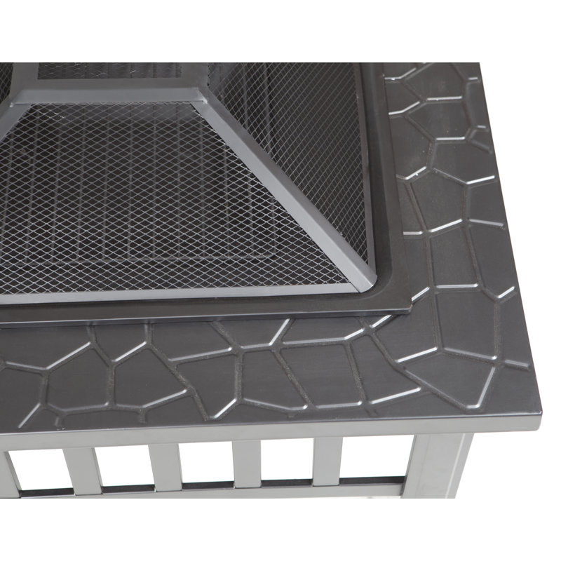 Fire Sense Stonemont Wood Burning Firepit for Camping Included Screen Lift Tool - Square - Black