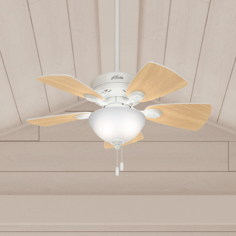 34" Watson 5 - Blade Standard Ceiling Fan with Pull Chain and Light Kit Included, Snow White