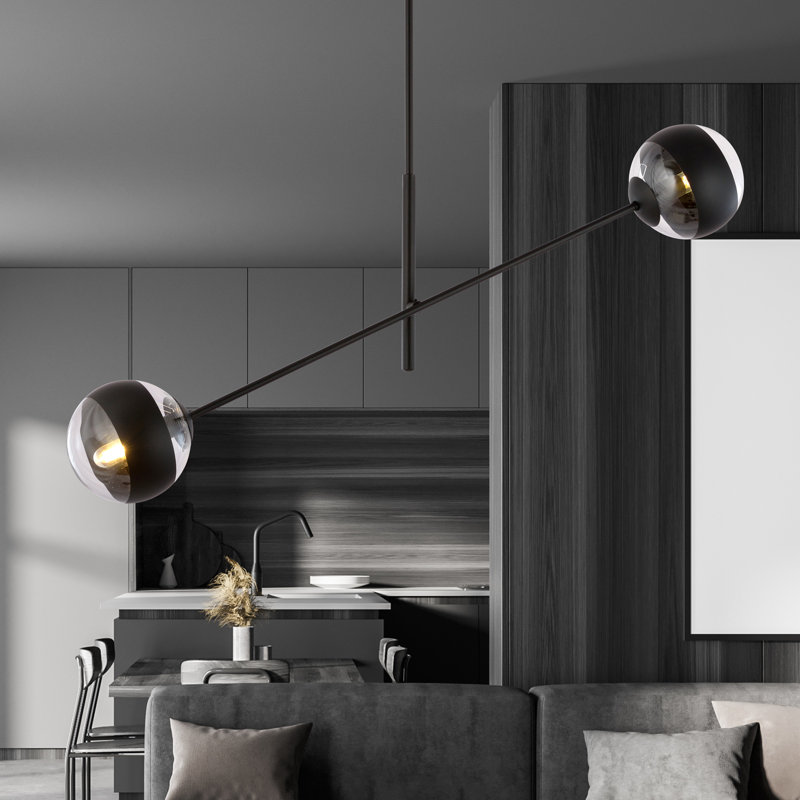 2-Light Sputnik Chandelier, Transparent/Black