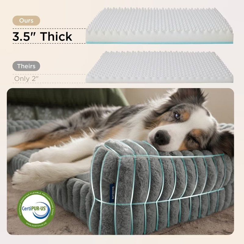 Canapé-lit orthopédique pour grands chiens Comoresfleece, Très grand (H 7 po x l 42 po x P 30 po), Gris