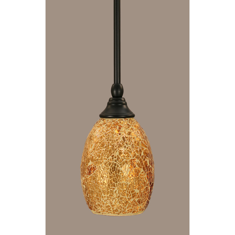 Stem Hung Mini Pendant Shown In Matte Black Finish With Fusion Glass, Black, 8.75" H x 5" W