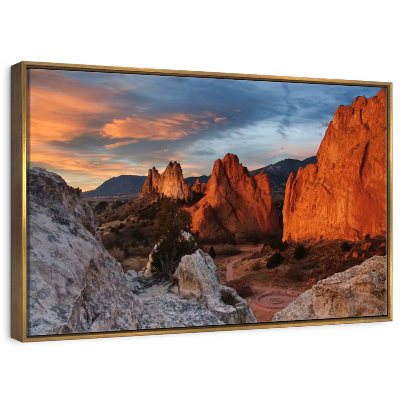 Jardin des dieux au Colorado, Cadre flottant doré, 13 po x 9 po
