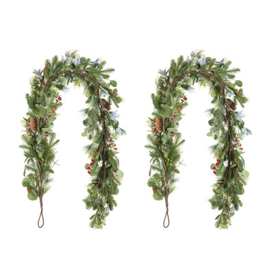 Ensemble de 2 guirlandes de 6 pi avec baies de Noël et pommes de pin Eucalyptus