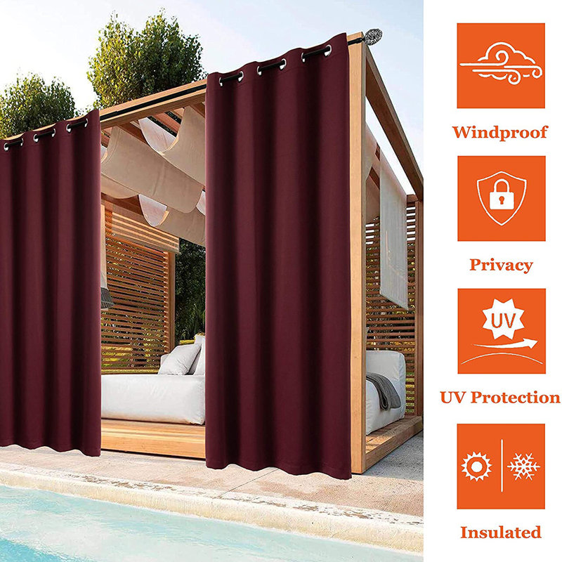 Outdoor Blackout Curtain Pair, 52 W x 108 D cm, Red Wine
